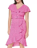 Sukienki - Gina Bacconi Damska sukienka kopertowa Fina z żorżety z falbankami, koktajlowa, Różowy/czarny, 46 - miniaturka - grafika 1