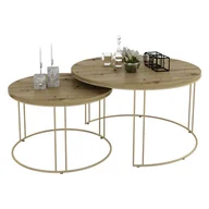 Ławy i stoliki kawowe - Zestaw dwóch stolików kawowych z drucianym stelażem złoty + dąb artisan N2-N26 - miniaturka - grafika 1