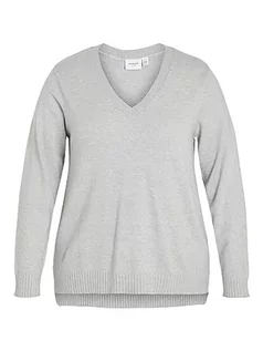 Swetry damskie - VILA EVOKED BY VILA Damski sweter VIRIL z dekoltem w serek L/S Knit top/cur-NOOS cienki pulower, jasnoszary melanż, 54 - grafika 1