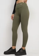 Legginsy - Ciemnozielone Legginsy Sportowe z Wysokim Stanem i Drobnym Nadrukiem Leridra - miniaturka - grafika 1