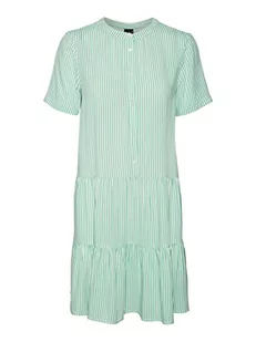 VERO MODA Women's VMBUMPY SS Short Dress WVN NOOS sukienka, Snow White/Stripes:Jade Cream, M, Snow White/Stripes: Jade Cream, M - Sukienki - miniaturka - grafika 1