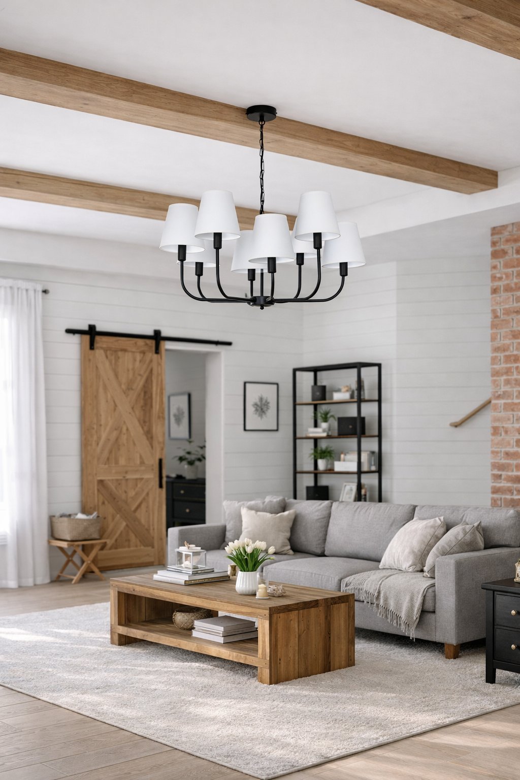 Lampa wisząca LUNERA 8 czarna, z abażurami materiałowymi