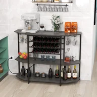 Butelki termiczne - COSTWAY Stojak na wino z uchwytem na kieliszki i półkami, 3-poziomowy stojak na butelki z gniazdami, przemysłowa i wolnostojąca szafka na wino, 120 x 40 x 92 cm (szary) - miniaturka - grafika 1