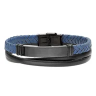 Bransolety męskie - Czarna blacha na niebieskiej jeansowej plecionej skórze bransoletka męska pod grawer - Manoki - miniaturka - grafika 1