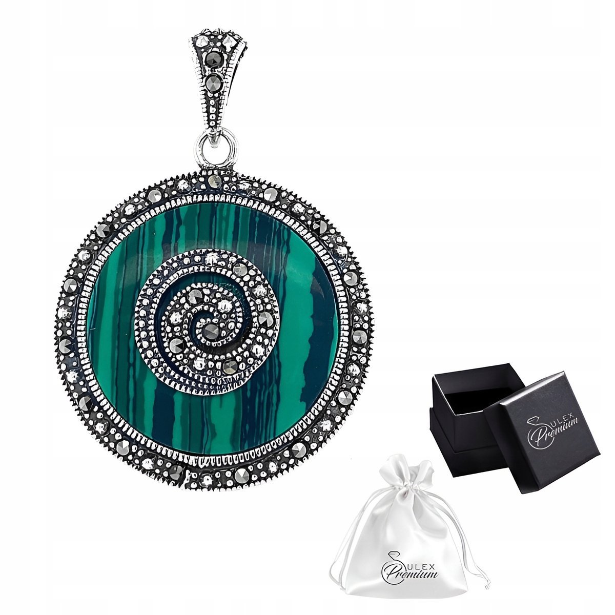 Zawieszka srebrna pr. 925 Elegancki Wisior z ONYKSEM i MARKAZYTAMI