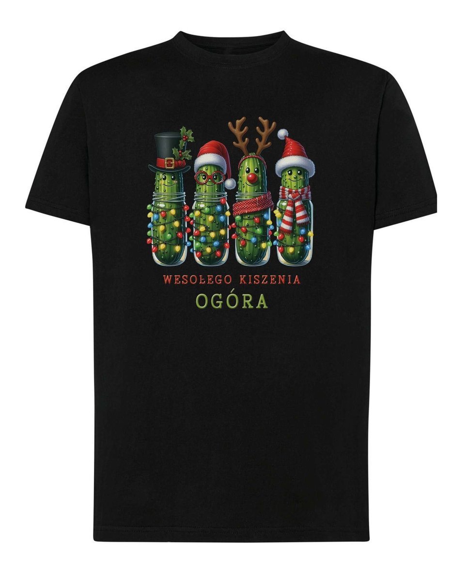Koszulka Świąteczna Boże Narodzenie Śmieszna Ogórek Czarny M