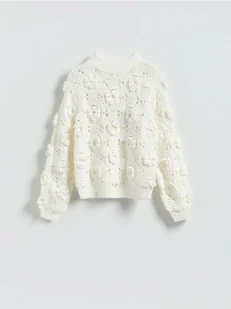 Reserved - Sweter z aplikacją 3D - złamana biel - Swetry damskie - miniaturka - grafika 1