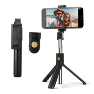 Torby na laptopy - Selfie stick Tripod statyw uchwyt na telefon kijek do zdjęć selfie pilot Bluetooth czarny - miniaturka - grafika 1