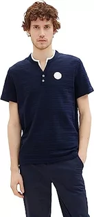 Koszulki męskie - TOM TAILOR Męski T-shirt Serafino z małą odznaką, 10668 - Sky Captain Blue, XL - grafika 1