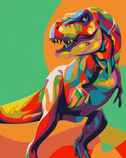 Artnapi 40x50cm Obraz Do Malowania Po Numerach Na Drewnianej Ramie - Kolorowy Dinozaur T-Rex Proste Dla Dzieci - Malowanie po numerach - miniaturka - grafika 1