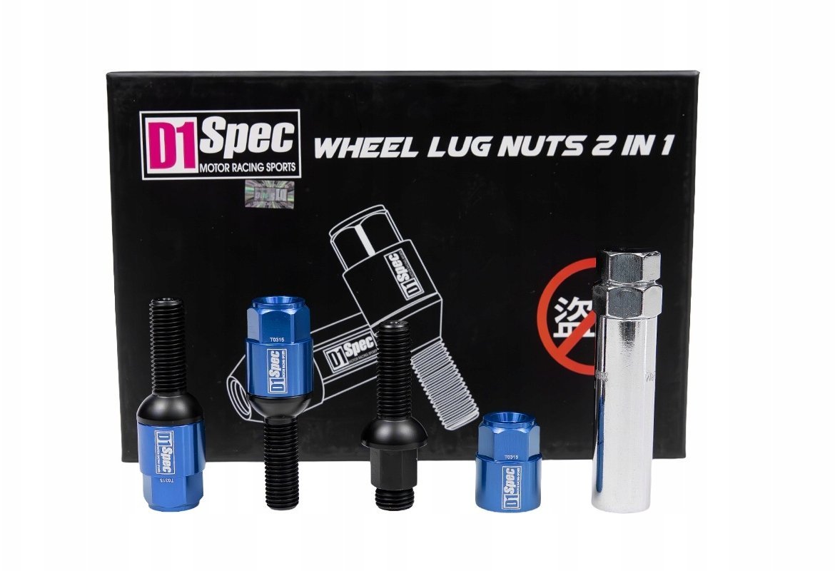 Śruby do kół D1Spec Heptagon 2w1 Stal M12x1,5 33mm Kula Niebieskie