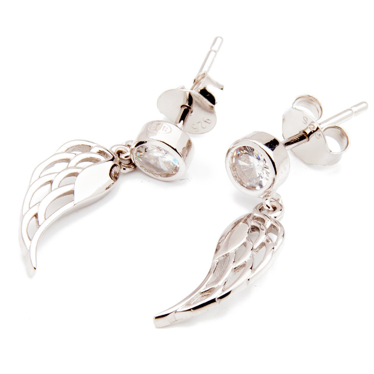 Srebrne kolczyki skrzydła z cyrkoniami