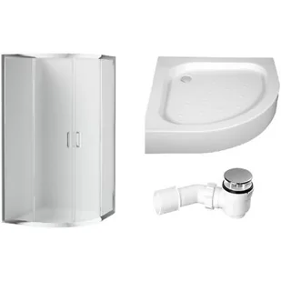 Zestaw Deante Funkia kabina prysznicowa 80 cm półokrągła z brodzikiem Standard New i syfonem chrom/szkło szronione (KYP652K, KTA054B, ... - Kabiny prysznicowe - miniaturka - grafika 1