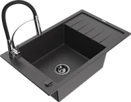 Zlewozmywaki z baterią - Mexen Elias zlewozmywak granitowy 1-komorowy z ociekaczem i baterią kuchenną Aster, czarny nakrapiany - 6511-76-73450-07-B - miniaturka - grafika 1