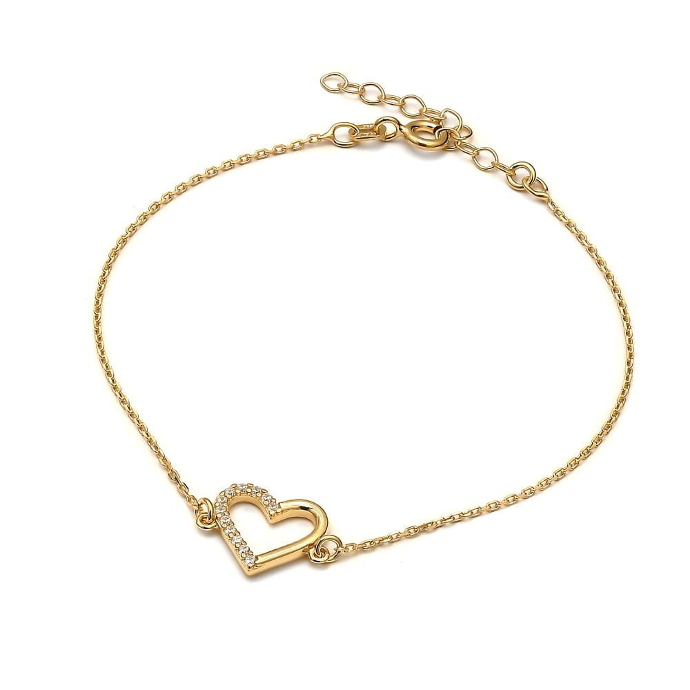 Srebrna bransoletka pozłacana z zawieszka serca z cyrkoniami