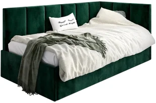 Łóżko młodzieżowe AURA 100x200 zielone z tapicerowanym panelem L i pojemnikiem na pościel MKPOL - Łóżka dla dzieci i młodzieży - miniaturka - grafika 1