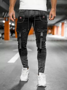 Czarne spodnie bojówki jeansowe męskie Denley TF167 - Spodnie sportowe męskie - miniaturka - grafika 1