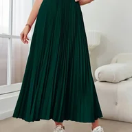 Spódnice - TEMU Spódnica Midi z Wysokim Stanem dla Kobiet - Elegancka, Plisowana, Uniwersalna na Każdą Porę Roku, Gładka Tkanina do Strojów Codziennych i - miniaturka - grafika 1