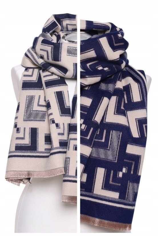 SZALIK DAMSKI SZAL WIOSENNY GEOMETRYCZNY MODNY PRZYJEMNY DELIKATNY MORAJ NAVY