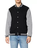 Kurtki męskie - Build Your Brand Męska kurtka Sweat College Jacket, kurtka college dla mężczyzn dostępna w wielu kolorach, rozmiarach S - 5XL, wielokolorowy (Black/H.grey 00658), S - miniaturka - grafika 1