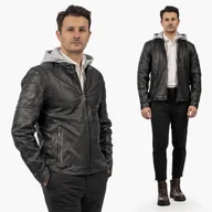 Kurtki męskie - Kurtka Męska Mauritius Pilotka Skóra Naturalna z kapturem Czarna Czarny 3XL - miniaturka - grafika 1
