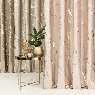 Gotowa welwetowa zasłona ze złotym nadrukiem na taśmie marszczącej, Marma w kolorze jasnobeżowym, rozmiar: 140x250 cm - Zasłony - miniaturka - grafika 1