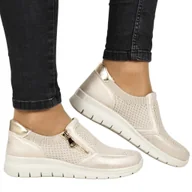 Półbuty damskie - DAMSKIE PÓŁBUTY ZAPINANE NA ZAMEK NA KOTURNIE UNISOFT 9026 ZŁOTE - miniaturka - grafika 1