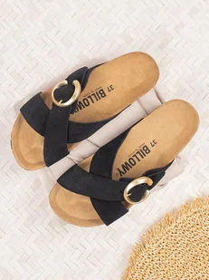 billowy Skórzane klapki w kolorze czarnym - Klapki i japonki damskie - miniaturka - grafika 1