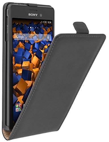 mumbi pokrowiec Flip Case kompatybilny z Sony Xperia M4 Aqua etui na telefon komórkowy Case Wallet, czarne