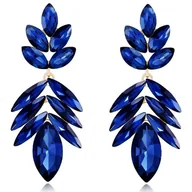 Kolczyki - Niebieskie Kolczyki Długie Z Listkami Podłużne Mieniące Złote Lśniące - miniaturka - grafika 1