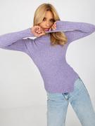 Swetry damskie - Sweter asymetryczny fioletowy casual dekolt stójka rękaw długi materiał prążkowany - miniaturka - grafika 1