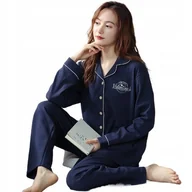 Piżamy damskie - Bawełniana Piżama Damska Dwuczęściowa Na Guziczki Z Długim Rękawem Blue Xl - miniaturka - grafika 1