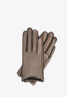 Rękawiczki - Damskie rękawiczki skórzane z nitami złote - miniaturka - grafika 1