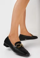 Mokasyny damskie - Czarne Mokasyny na Płaskim Obcasie z Łańcuszkową Klamrą Senille - miniaturka - grafika 1