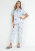 Piżamy damskie - Niebieski 2-częściowy Komplet Piżamowy z Koszulą i Spodniami z Gumką w Pasie Apoda - miniaturka - grafika 1
