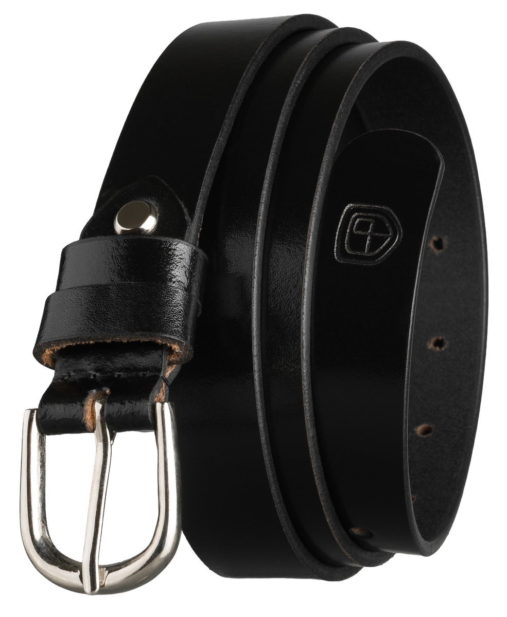 Pasek damski skórzany Peterson ze skóry naturalnej do spodni srebrna klamra czarny 120