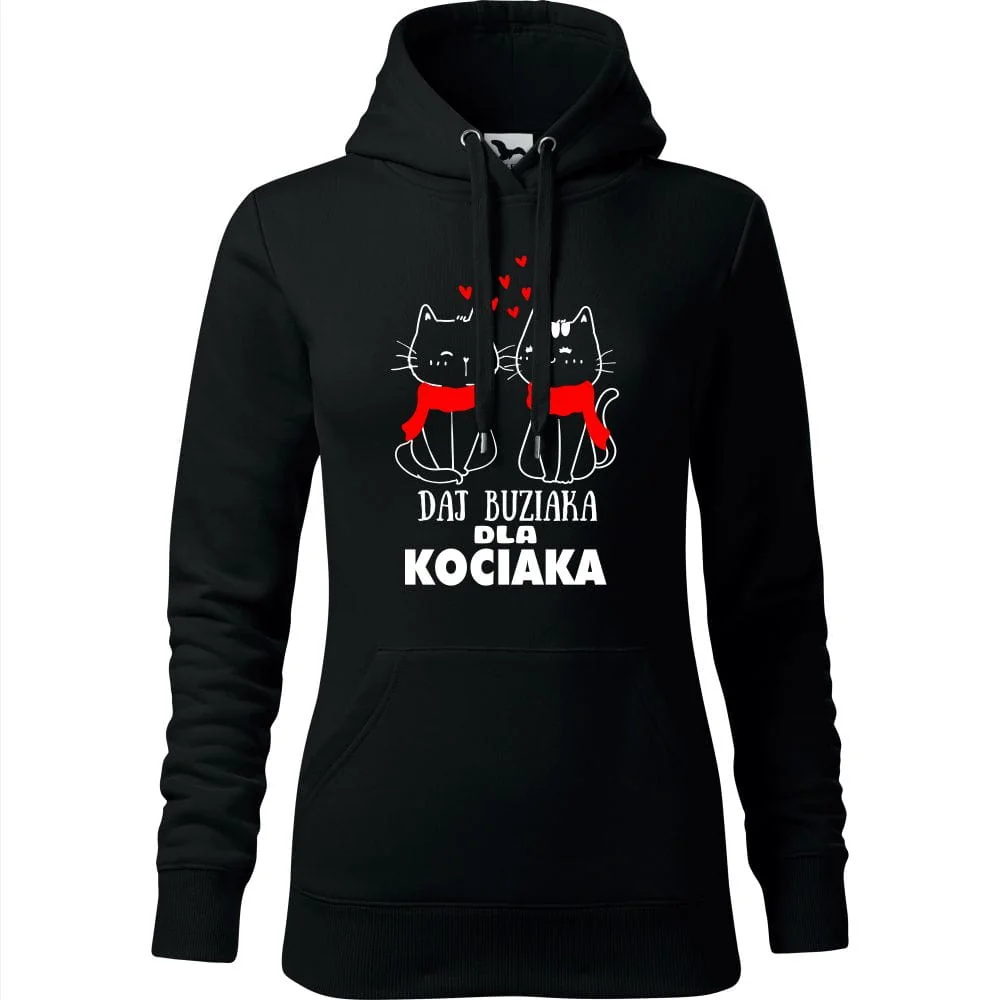 Damska Bluza Z Kapturem - Daj Buziaka Dla Kociaka Czarny 2xl