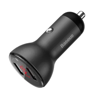 Baseus ładowarka samochodowa 2x USB 45 W 5 A Quick Charge 3.0 Huawei SCP z ekranem LCD + kabel USB Typ C szary (TZCCBX-B0G) - Ładowarki samochodowe - miniaturka - grafika 2