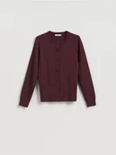 Swetry damskie - Reserved - Kardigan z wiskozą - burgundowy - miniaturka - grafika 1