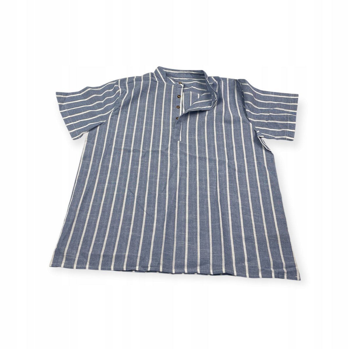 Męska koszula L - niebieska w paski, krótki rękaw, styl old money