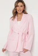 Marynarki i żakiety damskie - Różowa Marynarka z Ozdobnym Wiązaniem Lenirin - miniaturka - grafika 1