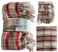 Koce - MIĘKKI BAWEŁNIANY KOC NARZUTA PLED Z FRĘDZLAMI W KRATE 160x130cm 3 KOLORY - miniaturka - grafika 1