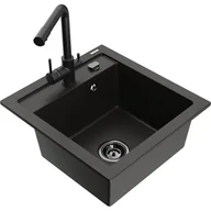 Zlewozmywaki z baterią - Mexen Vito zlewozmywak granitowy 1-komorowy z baterią kuchenną Duero, czarny/złoty metalik - miniaturka - grafika 1