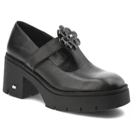 Półbuty damskie - Czarne Półbuty Karino Buty Damskie Na Obcasie - miniaturka - grafika 1