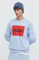 Bluzy męskie - HUGO bluza bawełniana męska kolor niebieski z nadrukiem - Hugo - miniaturka - grafika 1