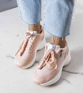 Różowe sneakersy na koturnie Stacey-40 - Botki damskie - miniaturka - grafika 1