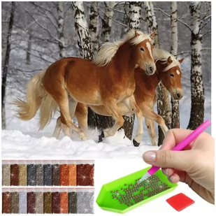 Haft Diamentowy ARTULIO, Obraz DIY 5D, Diamond Painting, Mozaika diamentowa 30x40cm (Galopujące konie w zimowym lesie) + zestaw akcesoriów - Malowanie po numerach - miniaturka - grafika 1