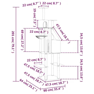 Lumarko Drapak dla kota z sizalowymi słupkami, ciemnoszary, 201 cm! - Drapaki dla kotów - miniaturka - grafika 8