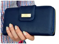 Portfele - Portfel damski duży na zamek granatowy organizer modny - miniaturka - grafika 1