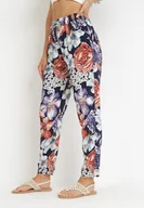 Spodnie damskie - Granatowe Spodnie w Kwiatowy Wzór z Prostymi Nogawkami Lelene - miniaturka - grafika 1